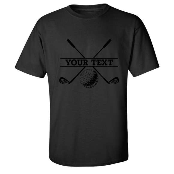 Personalized Golf Ball Crossed Clubs YOUR NAME Print Design T-Shirt - Picture 1 of 16